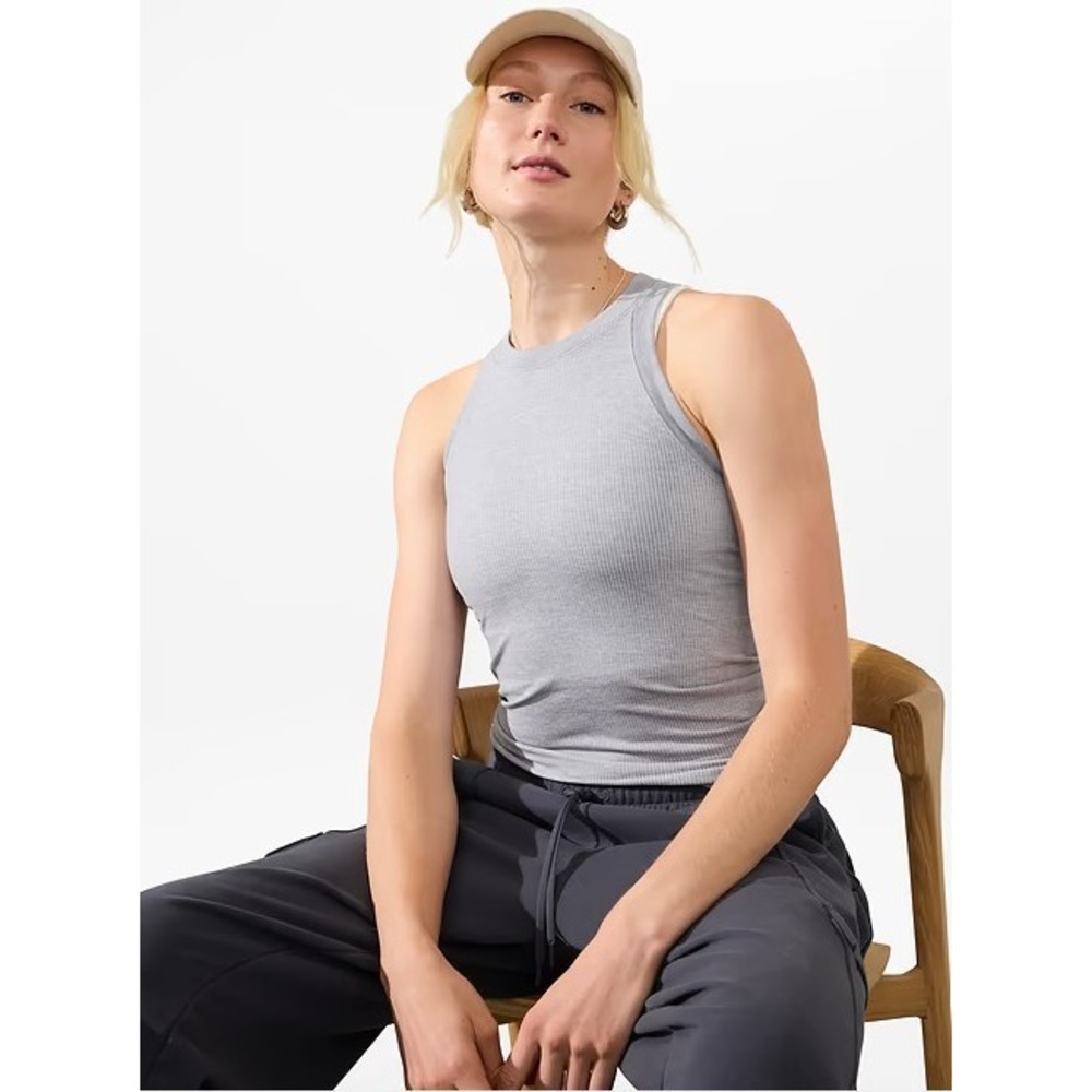 Athleta Renew Seamless Racerback Tank Grey Ribbed High Neck Top Small NEW